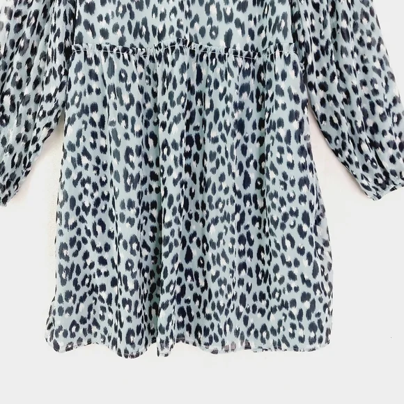 New LOFT Blue Leopard Print Long Sleeve V-Neck Midi Dress P 405 - Picture 5 of 10